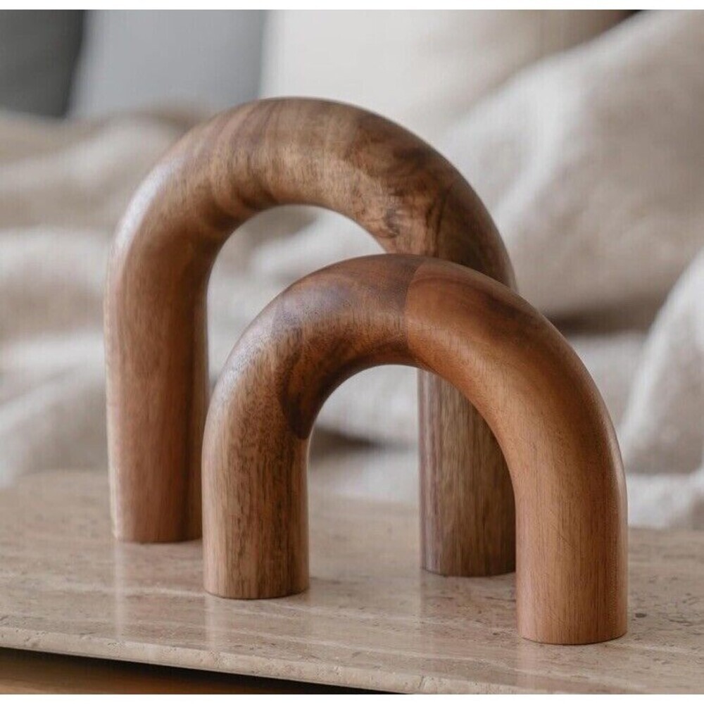 Wooden Arch Figurines - Natural Brown Decorative Set
